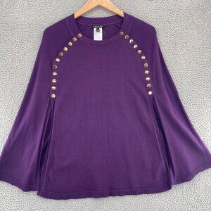 IMAN Sweater Womens Extra Large Purple Sailor Snap Side Slits Stretch Pullover